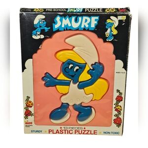 VTG 1982 Illco Smurf Smurfette 13 Piece Plastic Preschool Puzzle New In Box